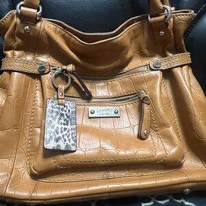 Tignanello Tan Croc-Embossed Leather Tote Bag